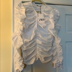 Zara white ruched blouse